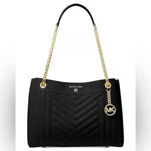 Michael Kors Black Chevron Shoulder Bag with Gold Accents